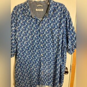 Tommy Bahama Piccolo Palms Shirt SS Mens Size 2XL Blue Tropical Beach Hawaiian